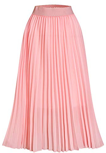 TEERFU Women's High Waist Pleated A-Line Midi Skirt, Chiffon, Size S-XL