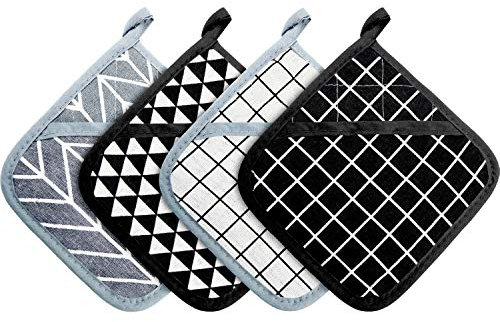 Set de Grands Manique Mitaines de Four en Coton Manique de Casserole Résistants à la Chaleur Manique de Pot Carré pour Cuisine (4 Pièces)