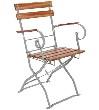 INDA-Exclusiv Biergarten Klappstuhl Klappsessel Armlehne Akazienholz Gartenstuhl Stahl pulverbeschichtet 53,5x47x84cm