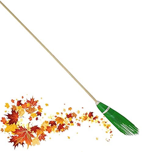 FercasaShop® - Scopa da giardino verde in pvc tipo bamboo spazzina con fili grossi e inclinatiper una pulizia efficacia, per uso esterno completa di manico in legno cm.150.