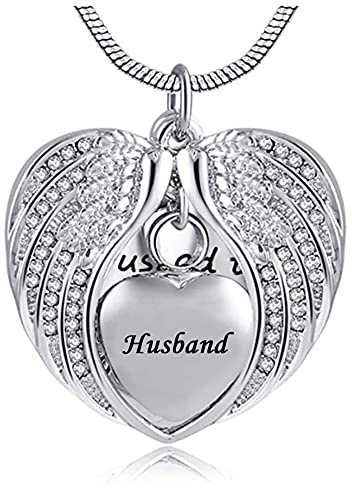 JN I Used To Be His Angel Wing Urn Necklace For Ashes, Heart Cremation Memorial Keepsake Pendant Necklace Jewelry With Fill Kit Y2028 (Metal color : Husband)