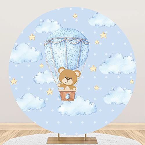 Renaiss 2m Heißluftballon Bär Runde Kulisse Abdeckung Blauer Himmel Wolke Fotografie Hintergrund Jungen Geburtstag Party Dekoration Kuchen Tisch Banner Baby Dusche Polyester Fotostudio Requisiten