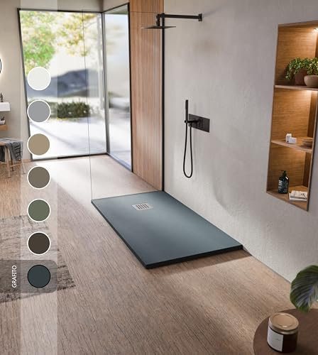 Plato de ducha - Resina - Textura pizarra/piedra - Antideslizante - Color Grafito - 90X160 - VENUS