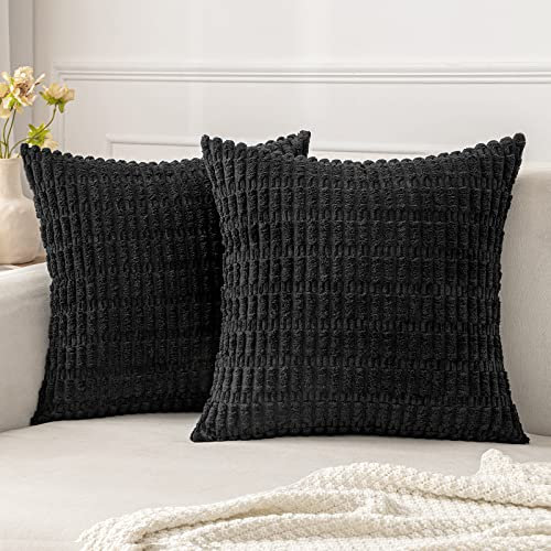 MIULEE 2er Set 40x40 cm Kordsamt Kissenbezüge Moderne Kissenhüllen Dekorative Sofakissen Dekokissen Weicher Zierkissenbezug für Wohnzimmer Sofa Schlafzimmer Boho Dekor Schwarz