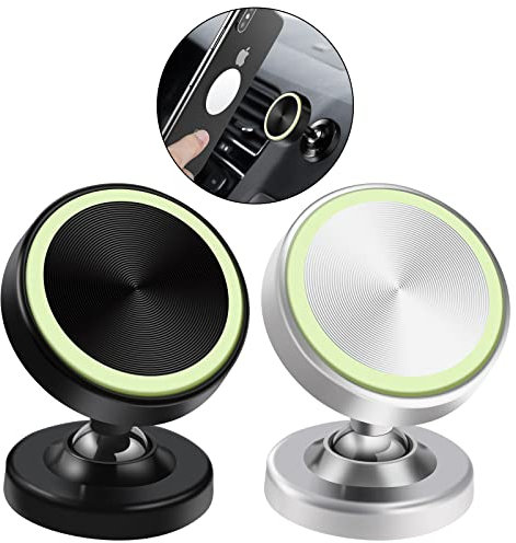Vinabo 2 Pack Soporte Magnético para Teléfono de Coche, Imán Coche para Móviles, Soporte Coche Iman, Rotación de 360 °, Accesorios Coche Interior, Soporte Magnético se Adapta a Todos Smartphone