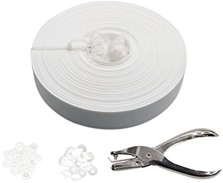 Qlvily Maschendrahtzaun-Sichtschutzband, 75 m x 0 m, Maschendrahtzaun-Latten, Zaunabdeckung, Privatsphäre, weiß (200 Stück Knopf + Stanzer im Lieferumfang enthalten)