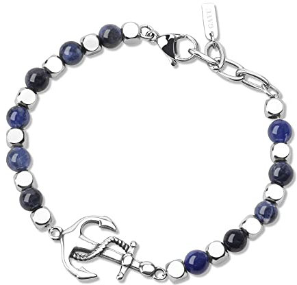 GAVU Bracciale di Perline da Uomo con Pietra Sodalite Blu e Pepite Quadrate di Acciaio Inossidabile e Charm Ancora