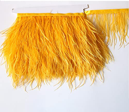 Wambere Straußenfedern-Borte,Straußenfedern Stoffstreifen,Feder fransen Band,Fransen mit Satinband für Dream Catcher Crafts,Kostüme,Hüte,basteln,Zuhause Dekor,Halloween,DIY Dekoration 3 Meter,Gold