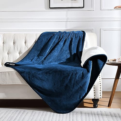Yaning wasserdichte Decke für Bett Couch Sofa, Weiche wasserdichte Hundedecke für Hund Katze Waschbar, Reversible Sherpa Fleece Decke für Möbel Schutz (Marineblau, 127x152cm)