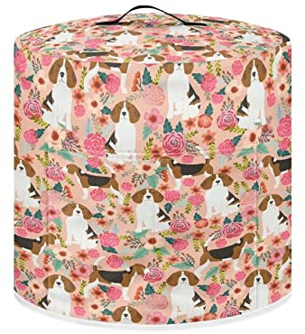 ZIATUBLES Beagle Dog Floral Pattern Slow Cooker Cover Slow Cooker, Crock Pot Cover Keep Appliance Clean, Slow Cooker Staubschutz mit 1 Tasche für Zubehör, 8 Quart