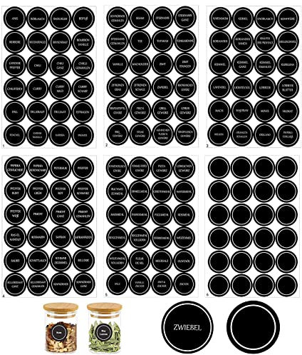 Gewürzetiketten, 144 Stück Vorratsetiketten Runde, Etiketten Selbstklebend Gewürz Aufkleber, für Küche Gewürzgläser, Marmeladenglas, Schwarz