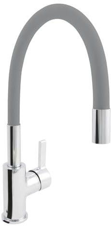 'aquaSu® Küchenarmatur Lago Multi 2.0, Wasserhahn Küche, Wasserspar-Mischdüse, Kaltwassermittelstellung, Spültischarmatur in chrom-grau, Auslauf formbar & schwenkbar, Befestigung von oben, 795890