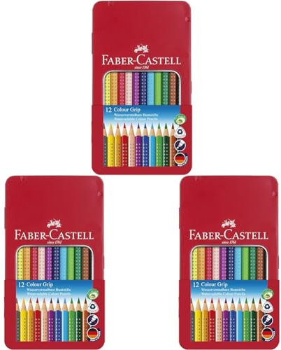 Faber-Castell 112413 - Buntstifte Colour GRIP, 12er Metalletui (Packung mit 3)