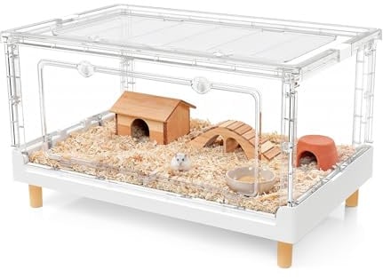 Ruexue 70cm Hamsterkäfig, 34cm Sichtschutz-Nagerheim für Zwerghamster | 3000cm2 Fläche, Sichtschutz-Rückwand, Faltbares Design, Einfache Reinigung für Zwerghamster