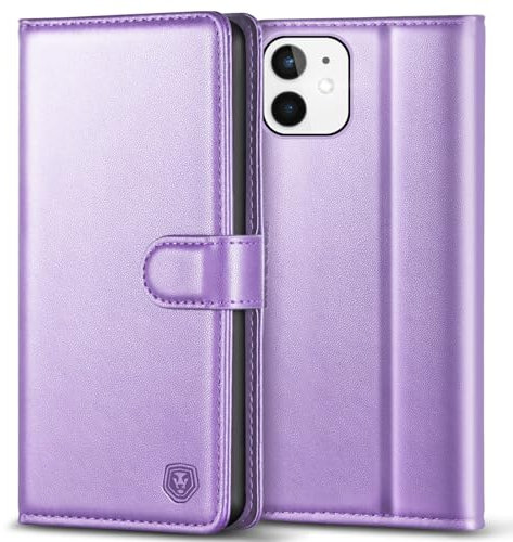 Kuafcase Compatible for iPhone 12 Mini Case with 4 Card Slots Magnetic Closure Kickstand Shockproof Protective Phone Case Compatible for iPhone 12 Mini - Light Purple
