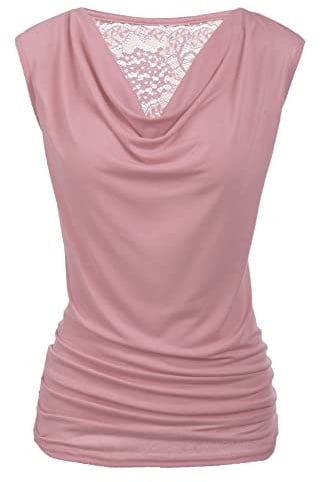 PINSPARK Tops élégants Femmes Tops plissés Chemisier à Manches Courtes à col en V Tunique Extensible d'été