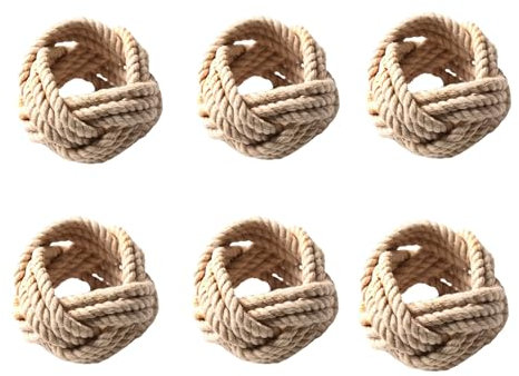 CosyAurora Jute-Seil Serviettenringe Rattan Geflochten, Handgewebte Natürliche Serviettenschlaufen, Tischdekoration für Dinnerpartys (Set mit 6 Stück)