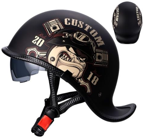 Retro Motorrad Halbhelme Deutscher Stil Motorradhelm Jethelm mit Visier Halbschalenhelm mit ECE Roller Mofa Offenem Helm Cruiser Chopper Moped Scooter Helm für Herren und Damen