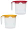Set of 2 Plastic Water Jug with Lid 1 Liter Milk Juices Drinks Fridge Jug Ideal for Everyday Use Indoor Outdoor Party (Red & Yellow)