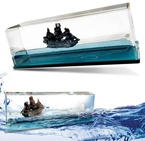 Piratenschiff in einer Flasche, unsinkbares Boot in einer Box, Acryl-Kreuzfahrtschiff-Modell, nie sinkendes Schiff, flüssige Driftflasche, schwarze Perle, Geisterbootmodell, Piratenschiff,