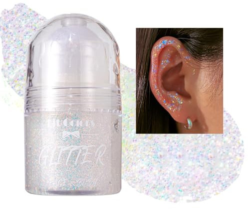 GL-Turelifes Body Glitter Gel, Roll-on Face Glitter for Mermaid Makeup Festival Rave Accessories, Holographic Hair Glitter Gel,Body Shimmer Halloween Makeup for Rave Party (#01 Fee Weiß)