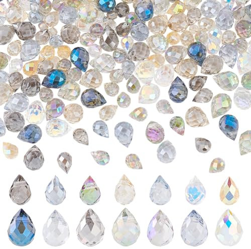 PH PandaHall 210 Stück Glasperlen In Tropfenform 14 Farben Galvanisierte Glasperlen Facettierte Perlen Oben Gebohrte Tropfen Kronleuchter Anhänger Für Schmuck Heimdekoration