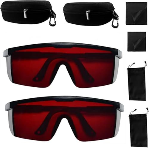 JUXINE IPL 190 nm - 2000 nm Laser-Schutzbrille für Roter Strahl Kreuzlinienlaser Laserschutzbrille zum Schutz der Augen des Anwenders bei Laserkosmetologie und Haarentfernung (2 Stück Rot)