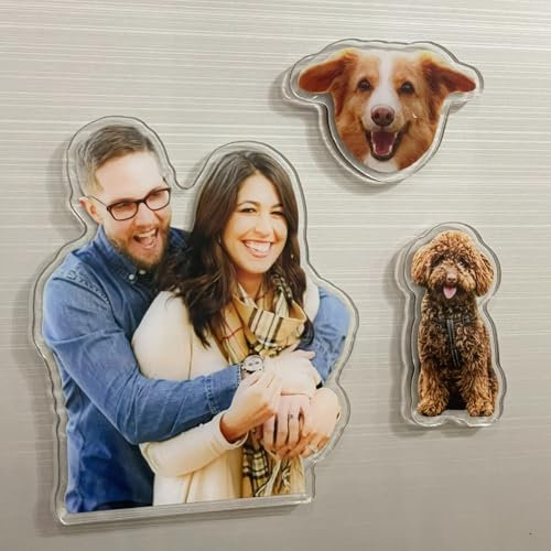 Personalised Photo Fridge Magnet, Customise Dog Cat Family Image Acrylic Refrigerator Magnets, Custom Magnetic Picture Decoration for Home RV School Office Kitchen