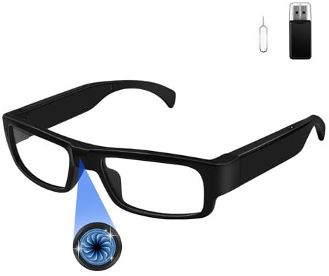 Tebetu Gafas con Camara HD 1080P, Camara Oculta Espia Camuflada Gafas, Gafas Espia con Camara y Microfono con grabación en Bucle para Interior, Exterior, etc.