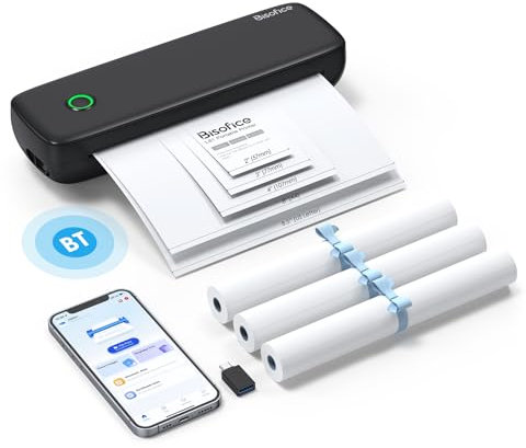 Bisofice 300 DPI Imprimante Thermique A4, Imprimante Portable A4, Bluetooth Imprimante Portable sans Encre Compatible avec Android iOS pour Bureau, Voyage, étude, Maison