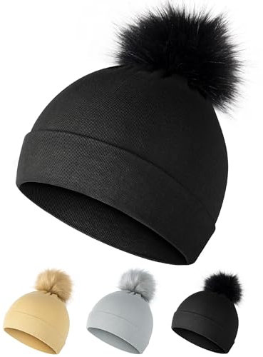 MELLIEX Cappello Invernale per Bambini Cappello Caldo Lavorato a Maglia Berretto con Pompon per Ragazze Ragazzi, Nero