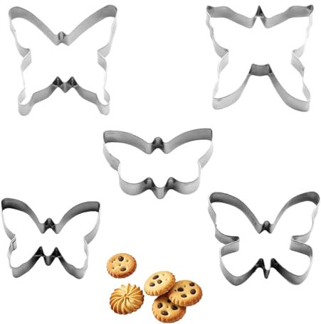 Werownsgso 5 Stück Schmetterling Ausstechforme, 5 Verschieden Große Ausstechformen, Cookie Cutter, Schmetterling Keksformen, Ausstechform aus Edelstahl für Küche Weihnachten Valentinstag