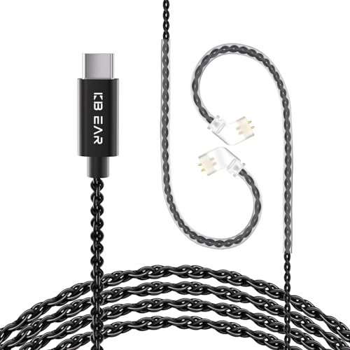 EZ EAR KZ ZS10 PRO USB C IEM Cable 4N OFC with 3.5mm Silver Plating Upgraded Cords for KZ ZS10 PRO/EDX PRO/ZAR/CASTOR/ZS12 PRO X (Type c-Without mic, Black, QDC)