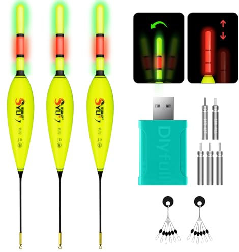 THKFISH 3 Stück LED Angelposen Posen Mit Bissanzeiger Fishing Posen Set Mit Gravity Sensing Und Basis Leuchtpose Angelposen Forellenposen Angel Zubehör (Gelb-Bleiverbrauch 20g)