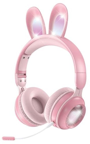 Cuffie a conduzione ossea Cuffie Bluetooth wireless per bambini con microfono, cuffie per bambini con orecchie di gatto carine per la scuola, rosa asilo si illuminano Kawaii Cuffie con cancellazione