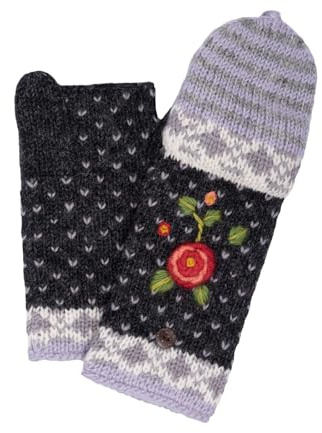 Moshiki | Damen Wollehandschuhe Fäustlinge mit Klappe Lali| Mit Biobaumwoll-Fleece gefüttert | 100% Wolle - Futter 100% Baumwolle (kbA)