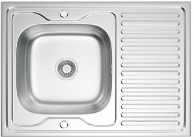 Melanstar Fregadero empotrable de acero inoxidable, 80 x 50 cm, escurridor, incluye desagüe