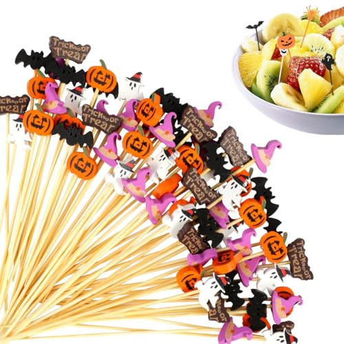VPOUERY 100 piezas de palillos de dientes cóctel Halloween Decoraciones de calavera,palitos de cóctel Halloween 12 cm, decoración de bebidas de comida con temática de terror fiesta bar