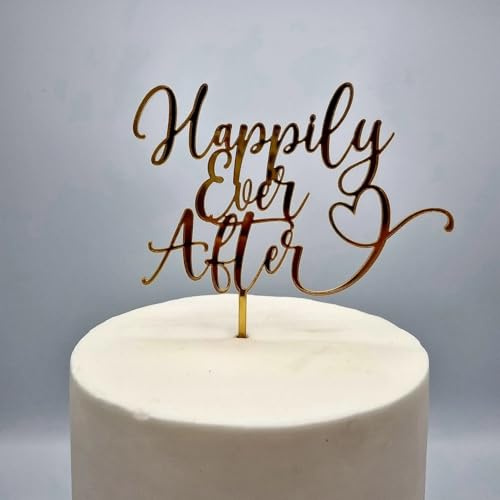 Happily Ever After Cake Topper,Gold Acrylic Marriage Cake Topper for Wedding,Engagement,Bridal Shower,Vow Renewal,Anniversary Party Decoration Supplies