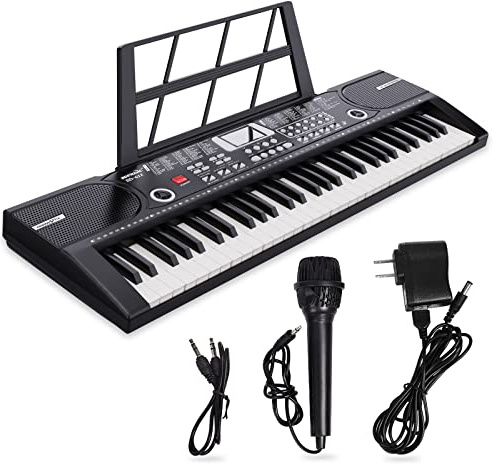 Digital Piano Klavier 61 Tasten & Noten Notenständer-Tragbares Elektronisches Keyboard-Musikinstrument mit Lautsprechern und Unterrichtsmodi,Begleitautomatik Geeignet für Anfänger/Erwachsene