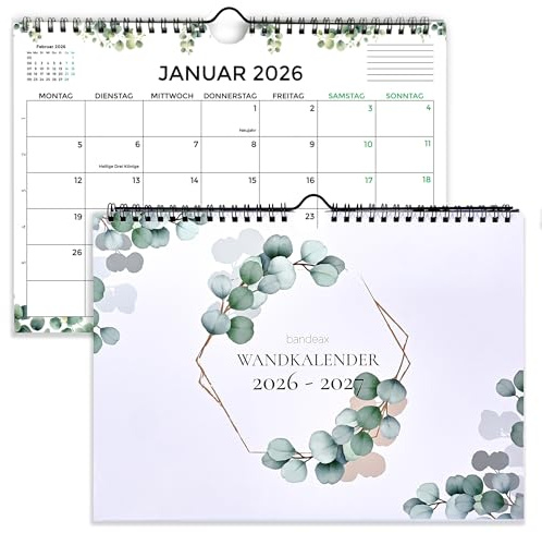 Monatskalender 2026 2027 A4 quer, Wand-Kalender Familienplaner Monatsplaner | 2 Jahre | Jan 2026 – Dez 2027 | mit Feiertagen & Schulferien DE + AT | Terminkalender für Büro | Ausgaben & Überblick