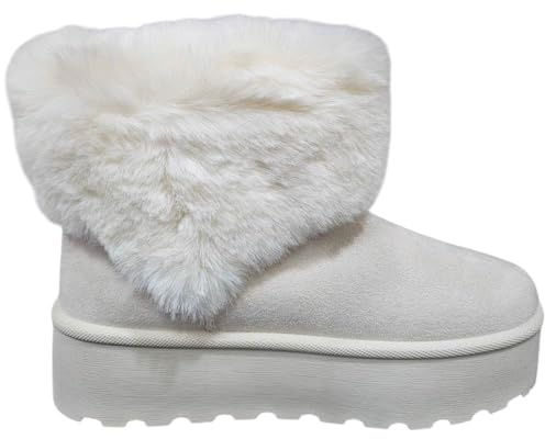 Malu Shoes Stivali da neve doposci bianco latte con fondo platform imbottitura pelliccia ecofur asimmetrica