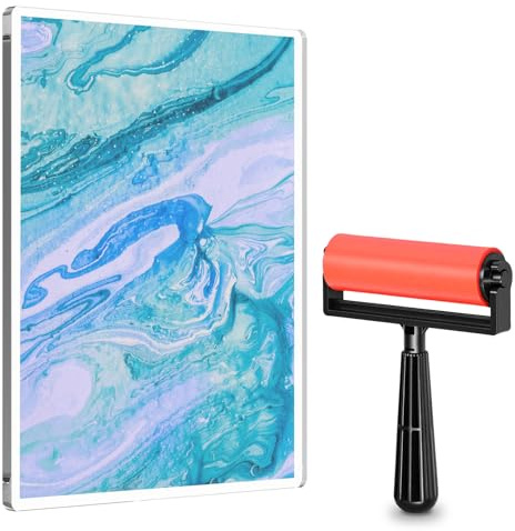Foribyw Gel Printing Plate 8” X 10” (20.3x25.2cm) with Rubber Brayer Roller, No Aging & Bubbling, Reusable Printmaking Art Supplies for Monoprinting Art, Crafts, Journaling, Scrapbooking, Card Making