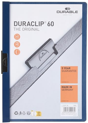 Durable Klemm-Mappe Duraclip Original 60, Hartfolie, bis zu 60 Blatt A4, nachtblau, 25er Packung, 220928