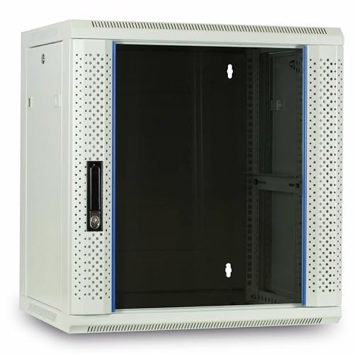 DSIT 12HE Netzwerkschrank 19 Zoll Wandmontage - Glastür Weiß - | (BxTxH) 600x450x634mm - Traglast 60 kg