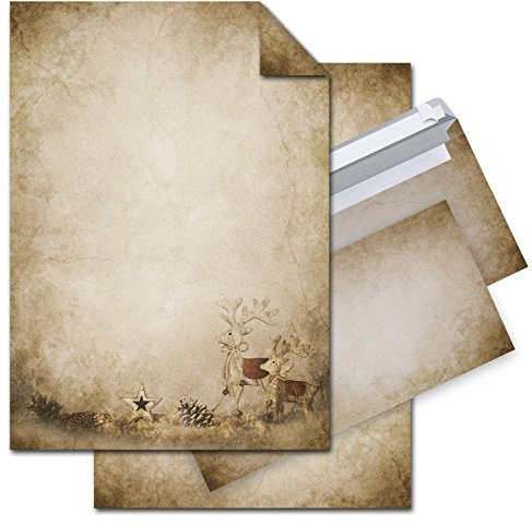 Logbuch-Verlag Weihnachtsbriefpapier Set 100 Blatt Briefpapier Weihnachten mit Rentier-Motiv A4 + 100 Kuverts vintage nostalgie