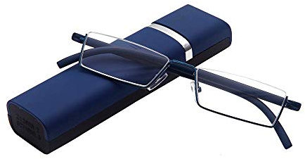 Lesebrille mit Ultraleichtem TR90 Rahmen Lesehilfe Halbbrille aus Metallrahmen mit Halbrahmen Sehehilfe mit Brillenetui für Damen und Herren(Blau,+2.0)