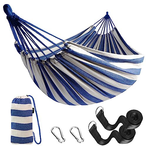 ANYOO Hängematte Outdoor Baumwolle Bequemer Stoff mit Baumfreundlichen Gurten zum Aufhängen, Robuste Tragbare Hängematte mit Reisetasche für Garten, Indoor, Balkon, Terrasse, Camping