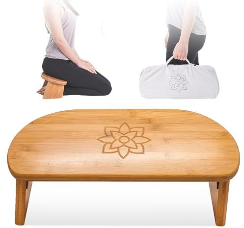 Mindful & Modern Faltbare Meditationsbank | Verriegelung magnetische Scharniere | Holzkniende ergonomische BambusSeiza für ZenMeditation, Haltung & Yoga | Gebetskniehocker mit weichem Kissen | mit