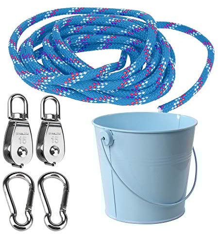 FUQUN Treehouse & Playhouse Accessories for Kids, Heavy-Duty Pulley Bucket with Cable, Outdoor Climbing Toys for Children, Adventure Ship Play Equipment, Blue